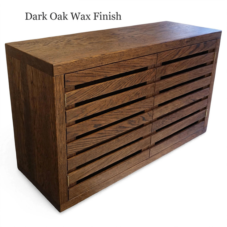rustic oak slatted 2 door TV stand dark oak wax finish