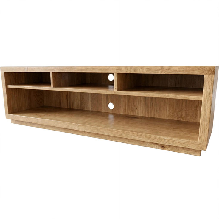 Rustic Oak Plank TV Stand with 4 Compartments right side view