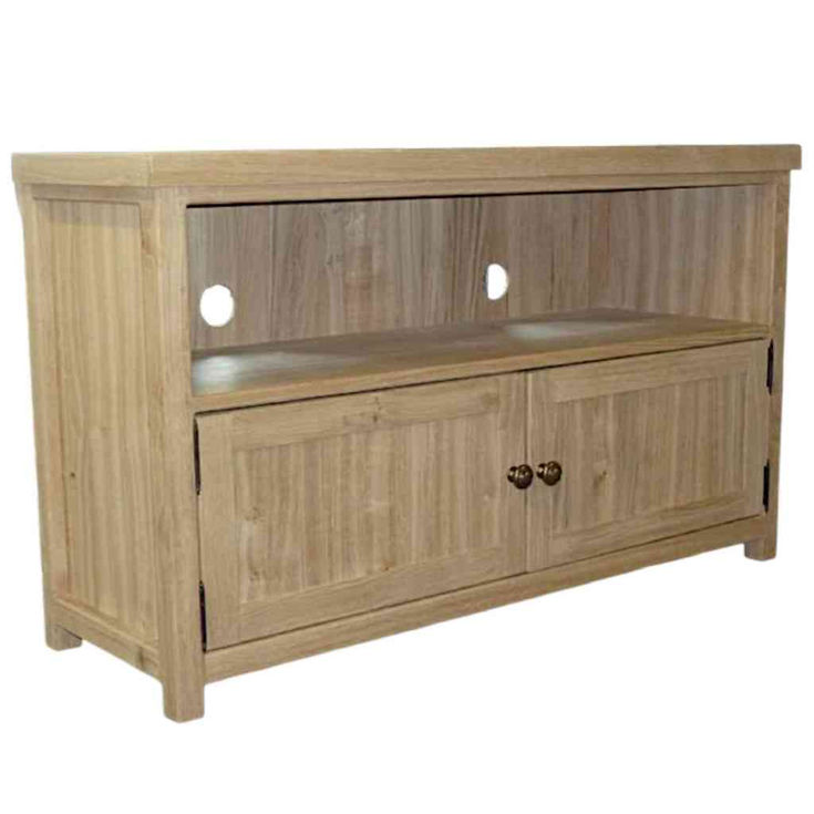 Bespoke rustic oak TV unit in a living room setting