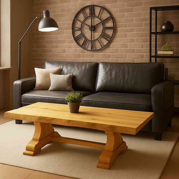 Rustic oak coffee table with a natural Waney Edge/Live Edge top