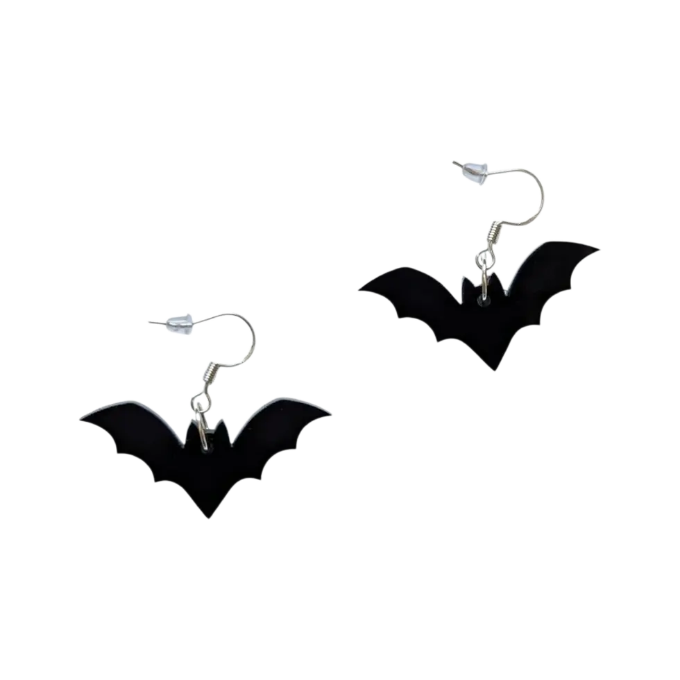 Black Spooky Bat Dangle Earrings