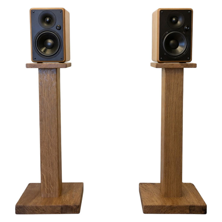 Solid Oak Pedestal Speaker Stands front view
