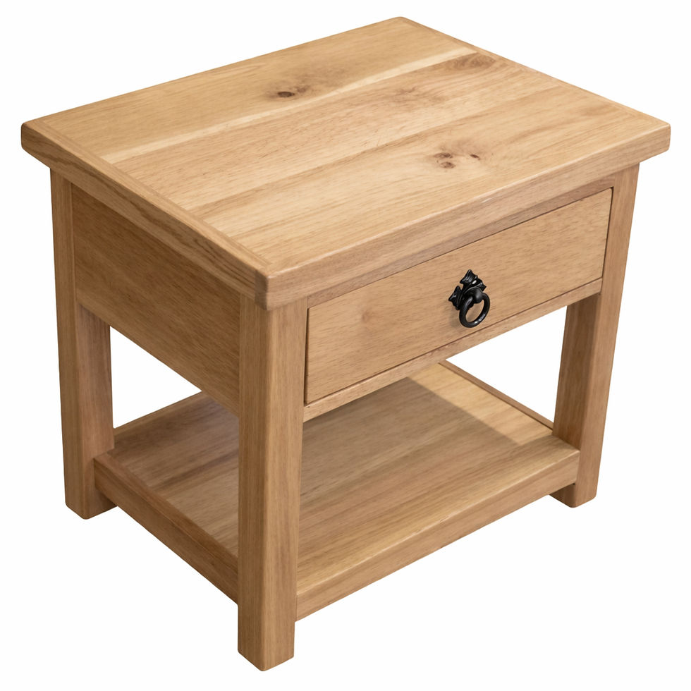 rustic oak side table with drawer and shelf main view