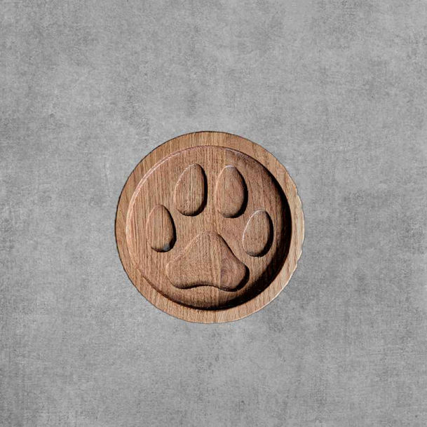 one rustic oak dog paw coasters