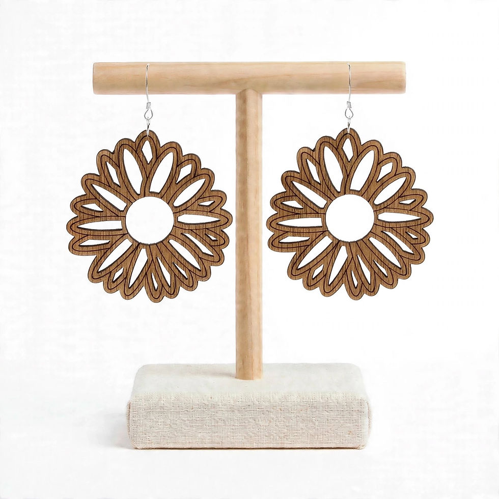 Heliora Sunburst wooden drop earrings handmade UK