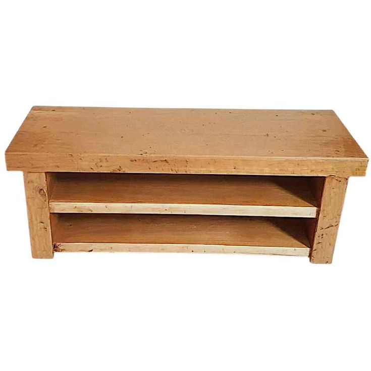Rustic solid oak TV stand top view