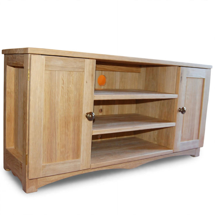 Rustic Oak TV Stand with 2 Doors and 2 Shelves left side view