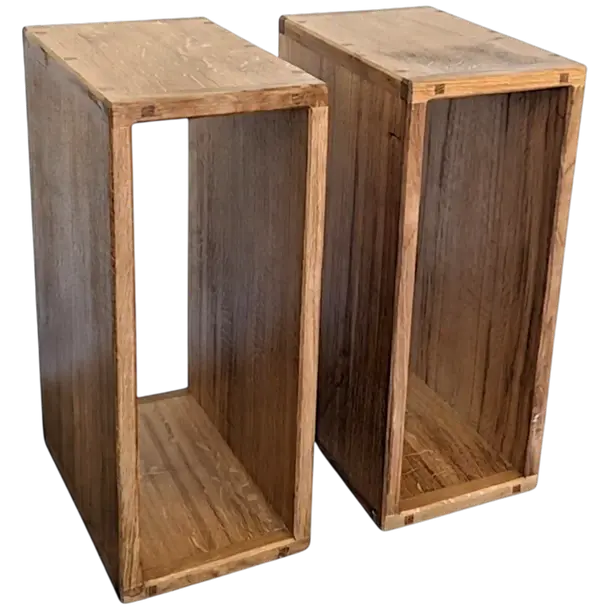 Handmade oak speaker stands showing natural wood grain