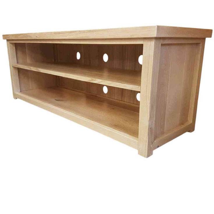 Rustic solid oak Barker TV stand showing natural wood character