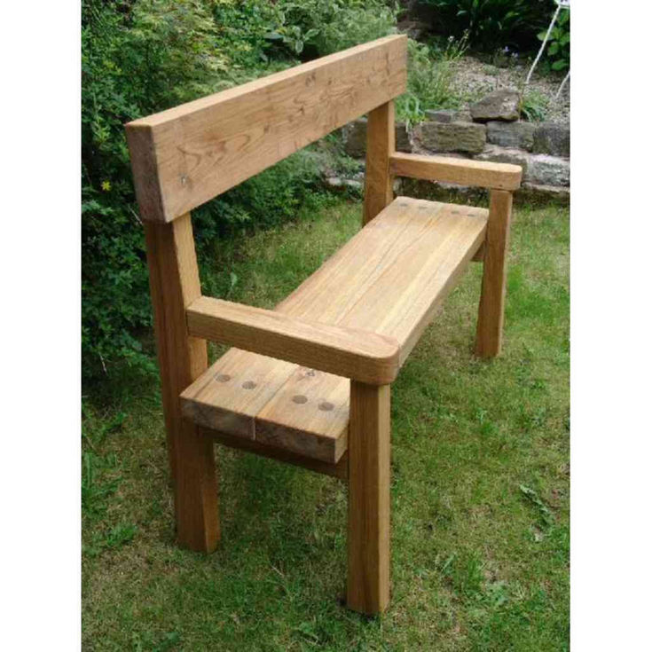 Handmade oak garden bench with natural grain detail