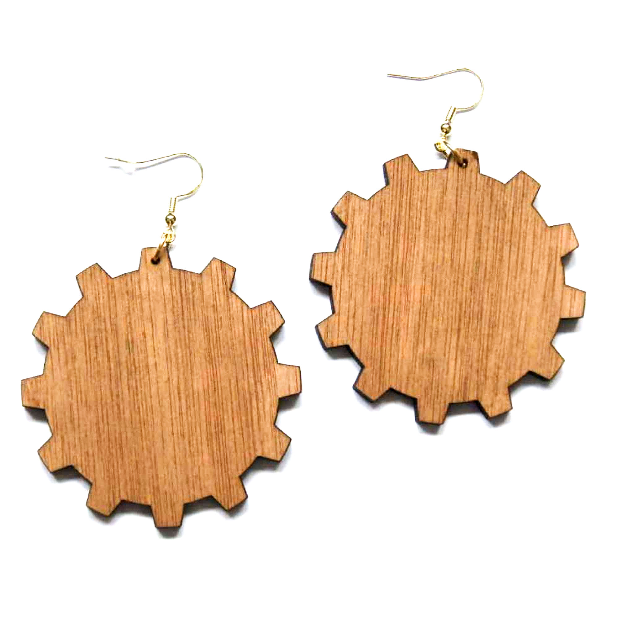 wood cogwheel earrings