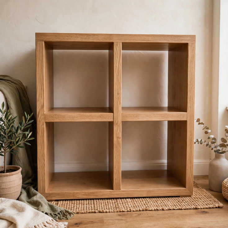 Rustic Oak Square 4 Cube Storage Unit living room front view all handmade from character oak