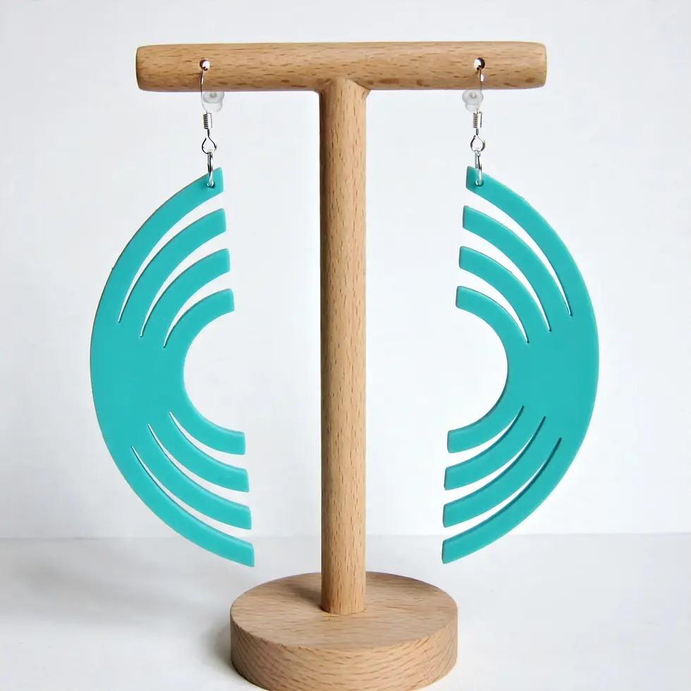 Thumbnail: Woman wearing Aurelune Fan art deco drop earrings for creative occasion styling