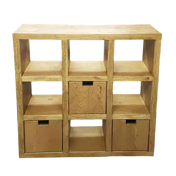 Rustic Oak 9 Cube Display Unit with 3 Doors 1