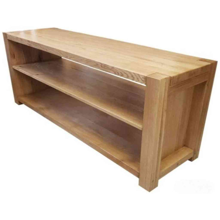 Interior shelving detail of handmade oak TV cabinet