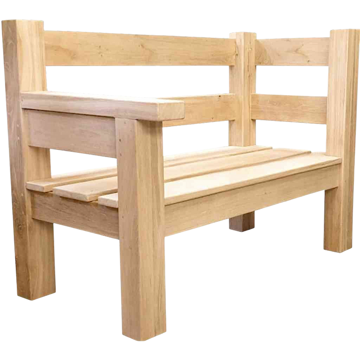 Handmade solid oak Windsor garden bench outdoor view
