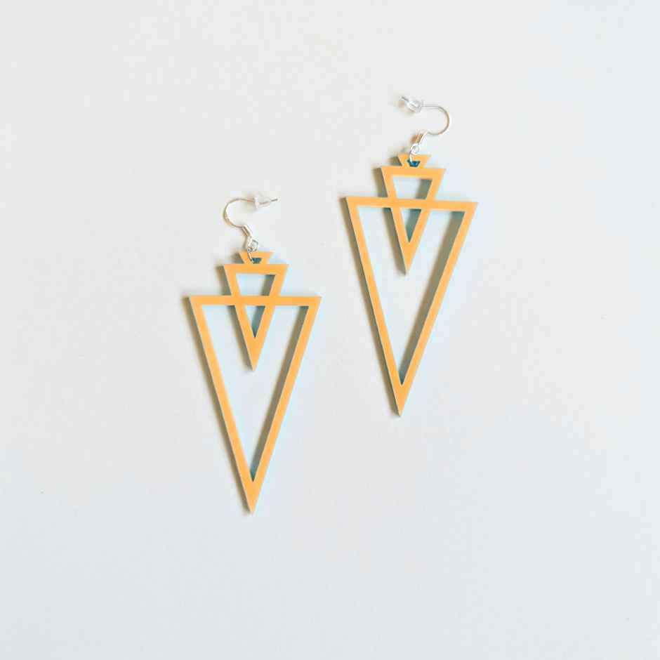 Thumbnail: orange Handmade acrylic twin triangle geometric earrings lightweight statement jewellery
