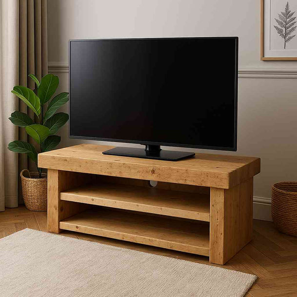 Rustic Oak Country Cottage TV Stand clear wax finish