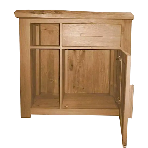 Handmade oak sideboard interior storage compartments and shelving