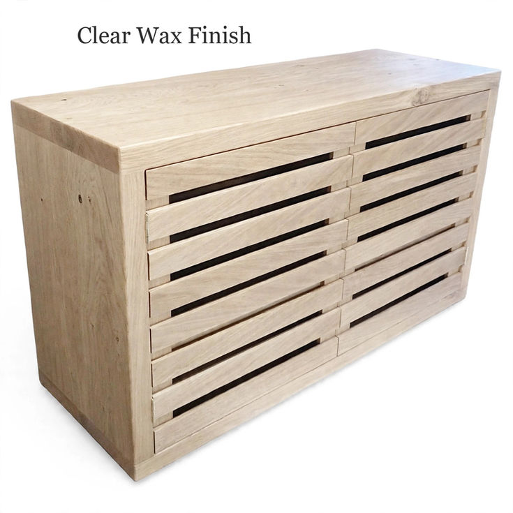 Rustic oak 2 slatted door media stand clear wax finish