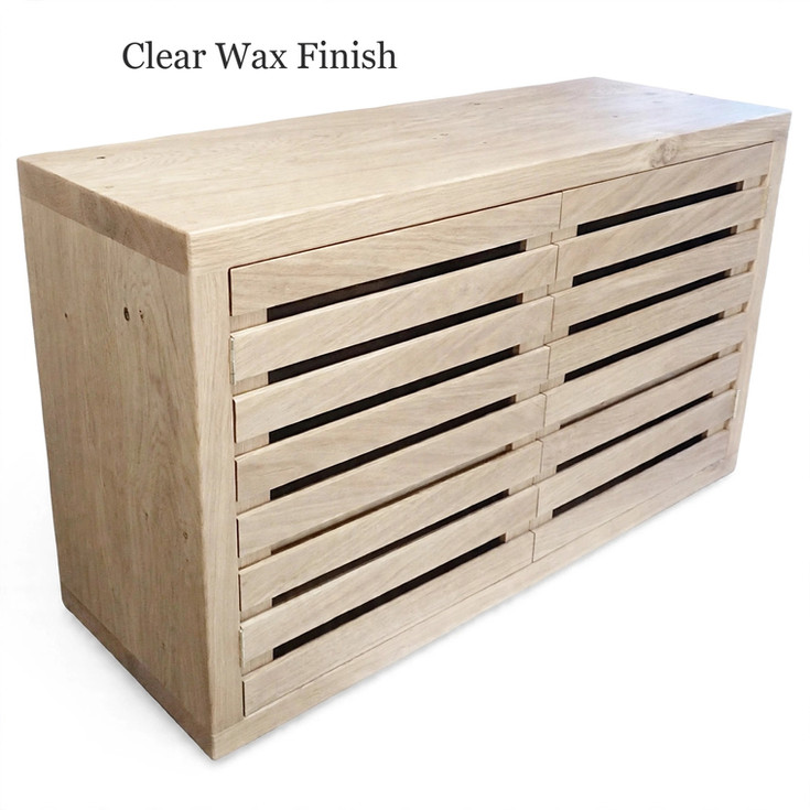 rustic oak slatted 2 door TV stand clear wax finish