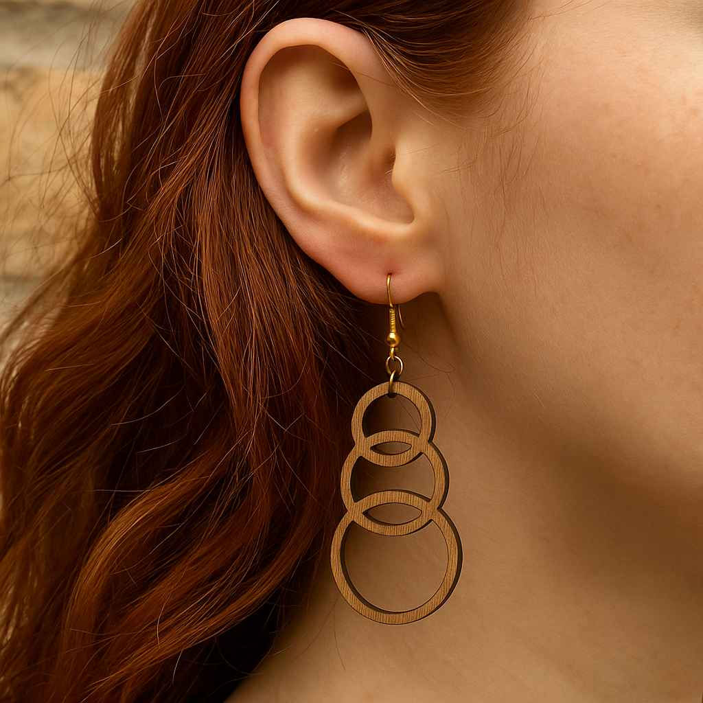 Handmade Wooden Interlocking Circle Dangle Earrings