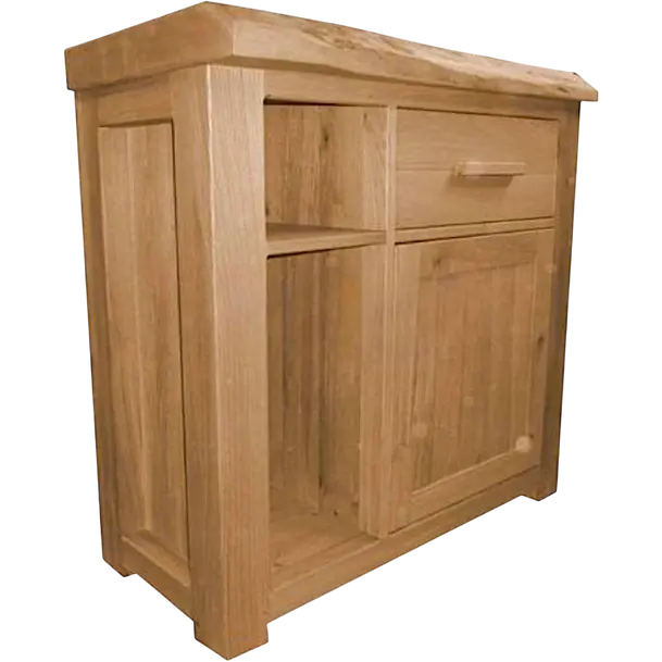 Solid oak waney edge sideboard angled view showing natural grain