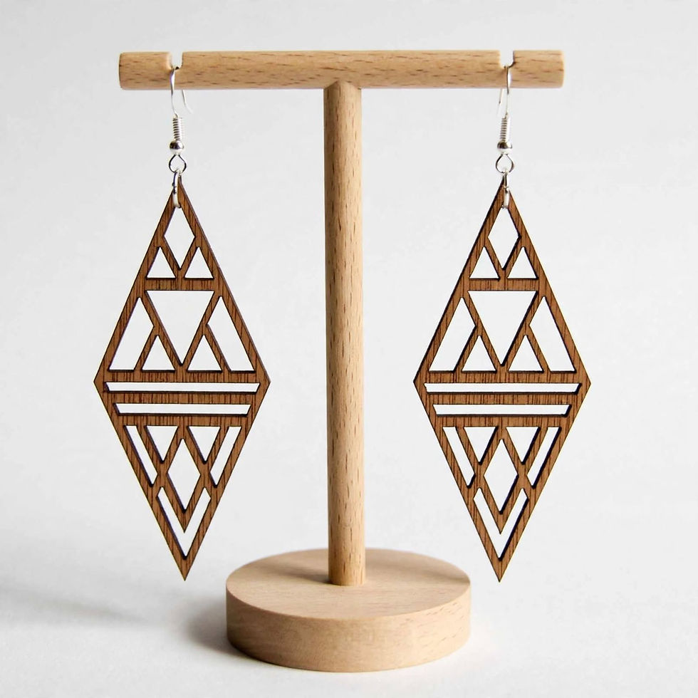 Celestique Diamond wooden drop earrings handmade Lincolnshire UK