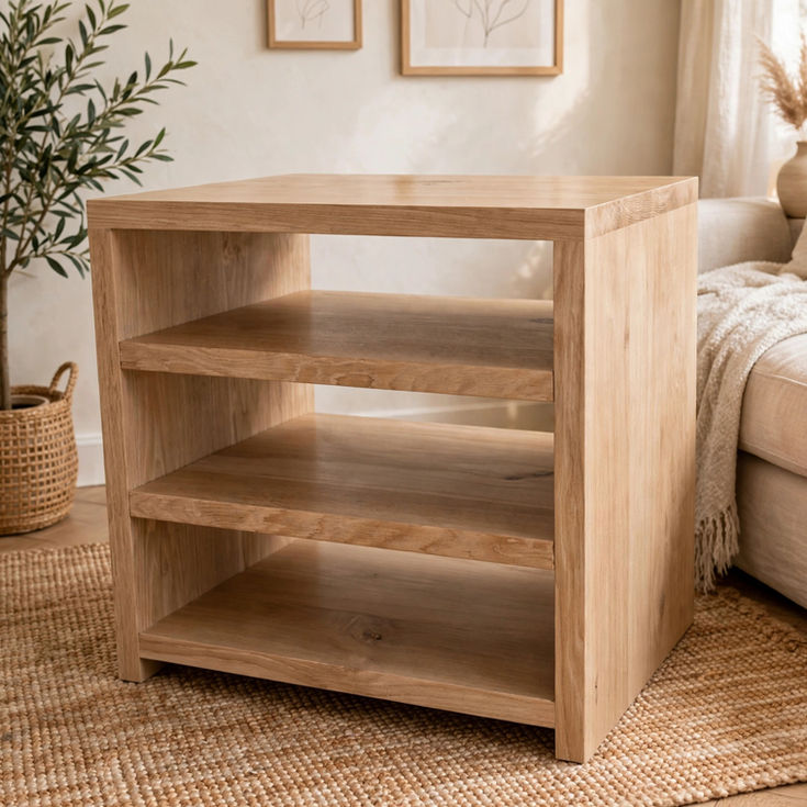 Chunky Rustic Oak Hi-Fi Unit Open Rear design custom made solid oak