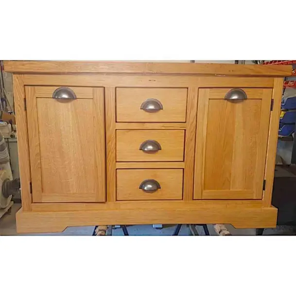 Solid oak sideboard interior storage shelves handmade UK furniture