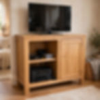 Rustic Oak TV Stand with 1 Large Door and Adjustable Shelves living room scene