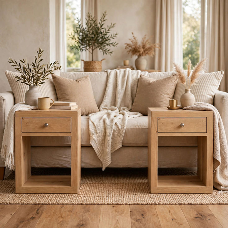Rustic Oak Side Table with Drawer custom made solid oak furniture in the uk