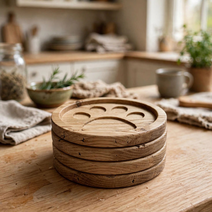 Rustic Oak Cat Paw Coasters made to measure kitchenware