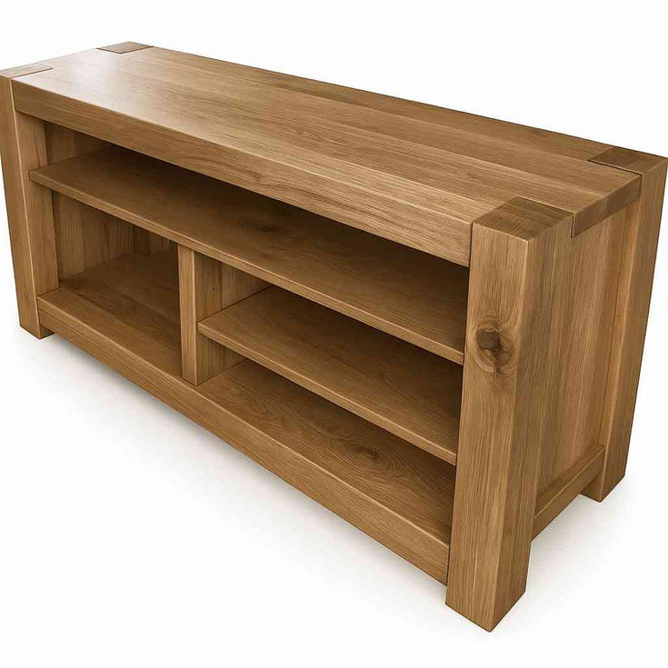 rustic oak tv cabinet side angle storage design