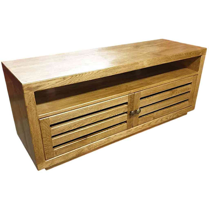 solid oak TV stand shelf storage