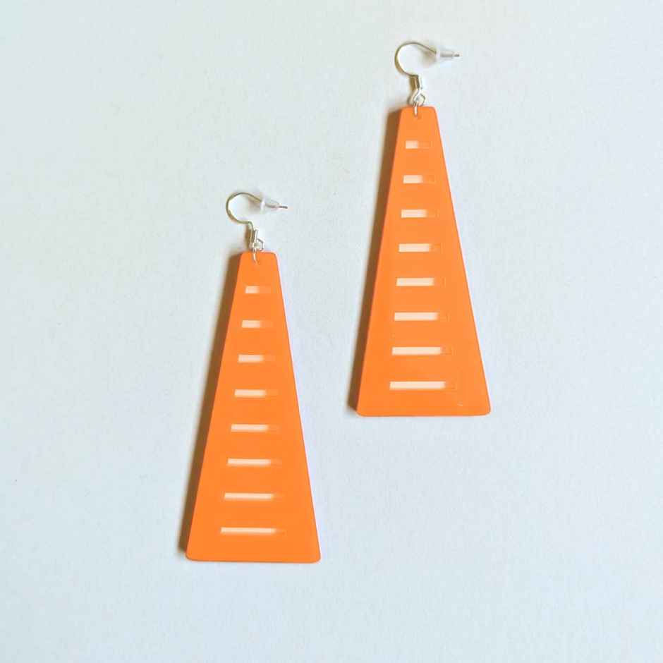 Thumbnail: Orange Handmade acrylic geometric triangle earrings with silver hooks lightweight modern jewellery