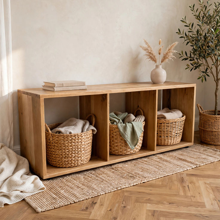 Rustic Oak 3 Cube Storage Unit with baskets