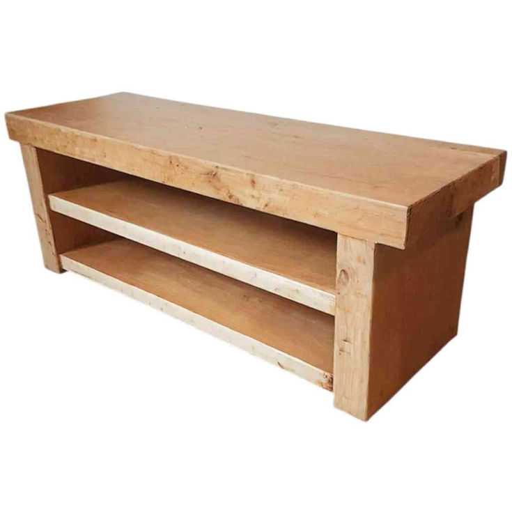 Handmade rustic oak TV unit with shelving detail
