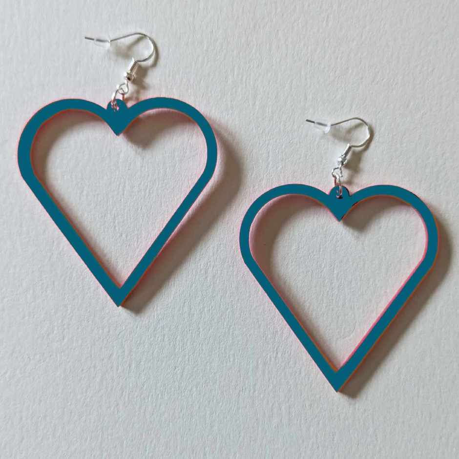 Thumbnail: Turquoise Handmade acrylic heart hoop earrings lightweight statement jewellery UK