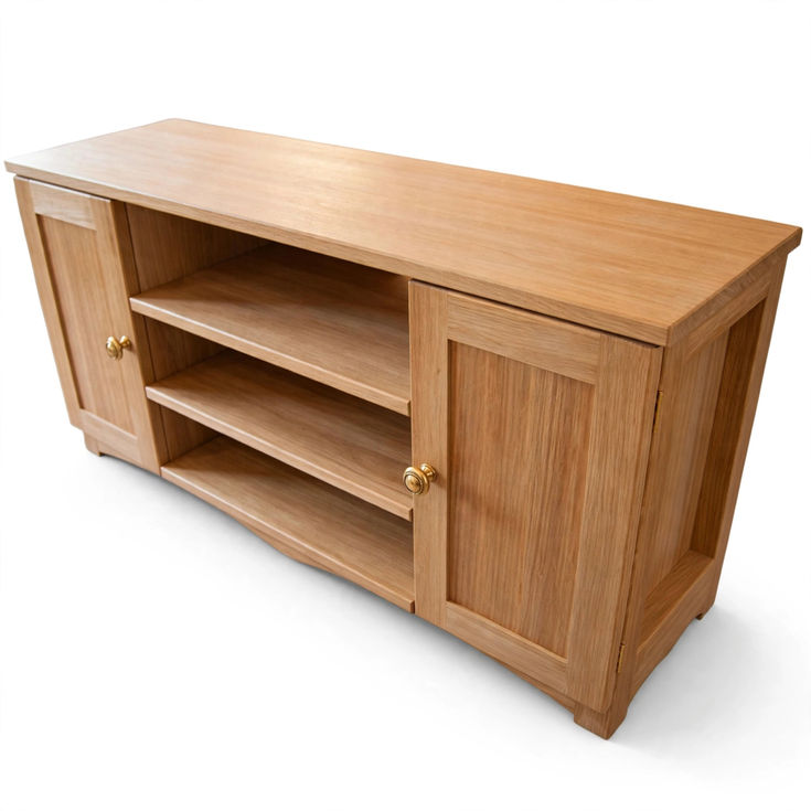 Rustic Oak TV Stand with 2 Doors and 2 Shelves angled view
