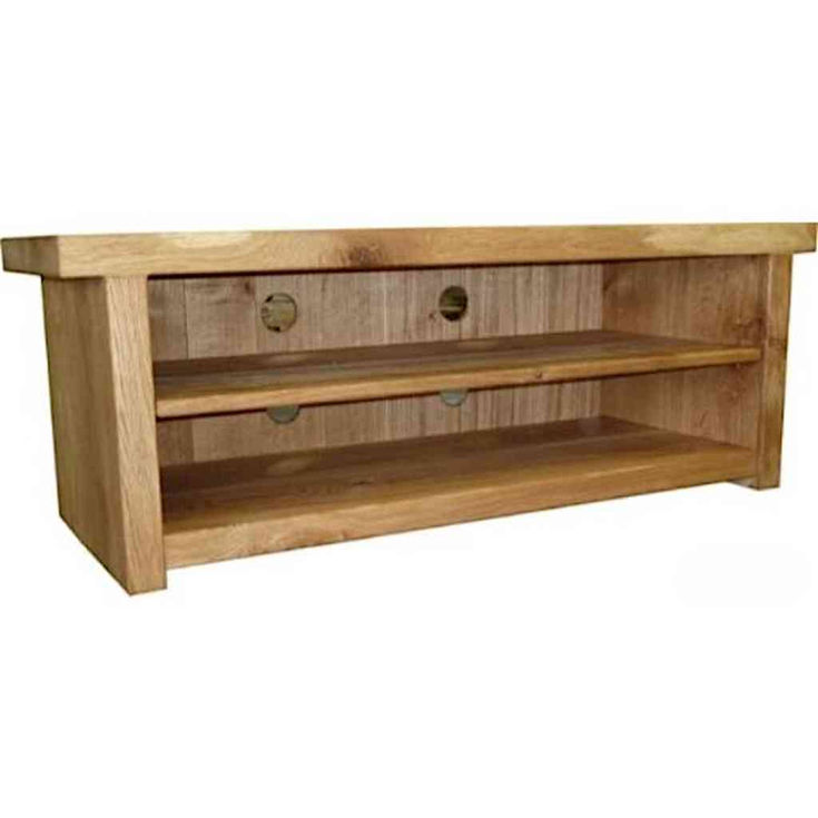 Rustic solid oak coffee table TV stand front view
