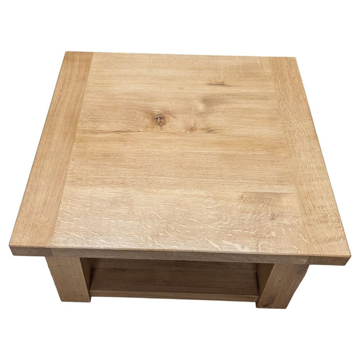 Rustic Oak Square Coffee Table Close-up of solid rustic oak grain, knots and hand-applied wax finish