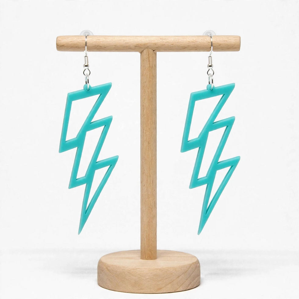Thumbnail: Woman wearing Voltara Lightning acrylic drop earrings for festival concert styling