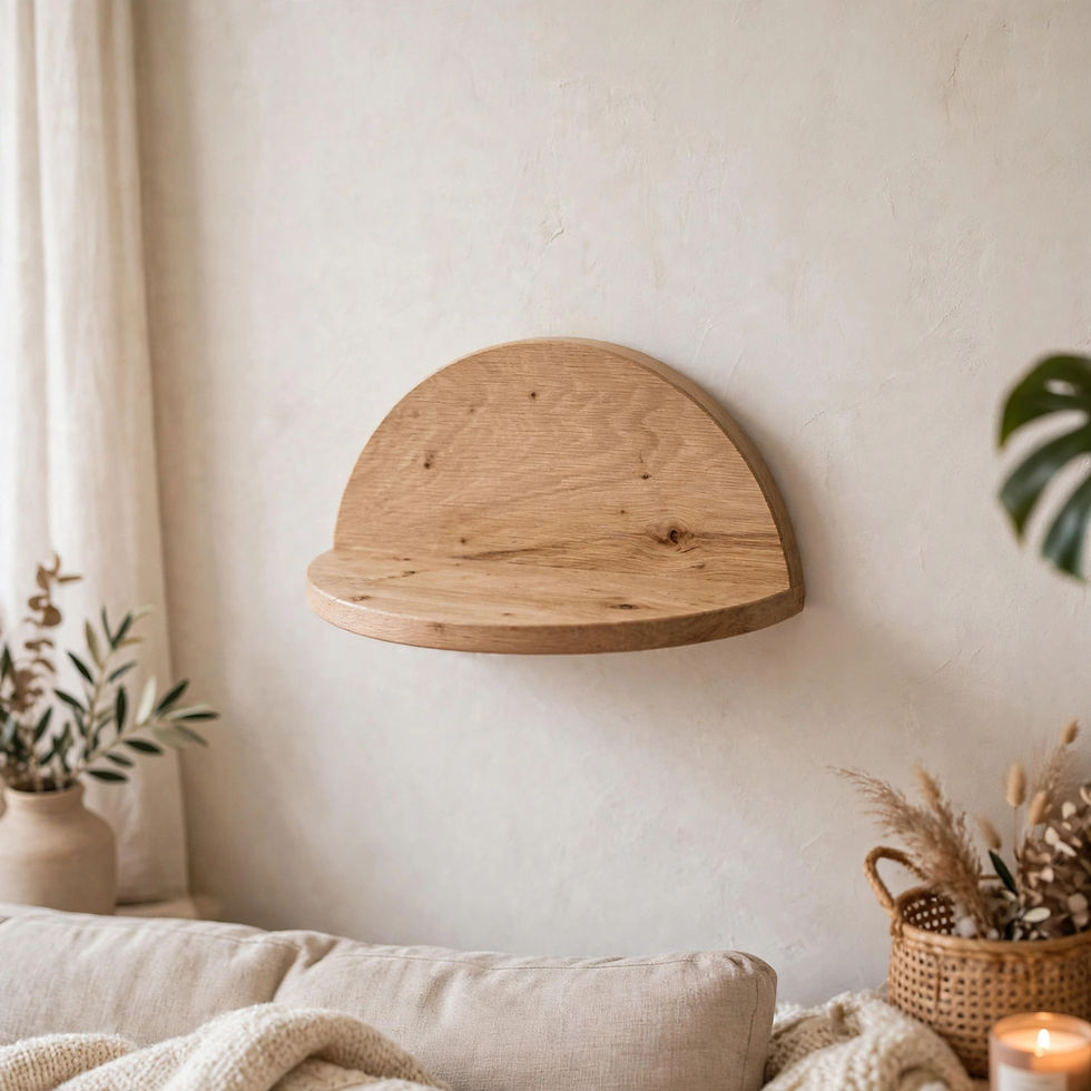 Rustic oak half moon floating shelf semi circle, handmade solid oak bespoke made to order in UK