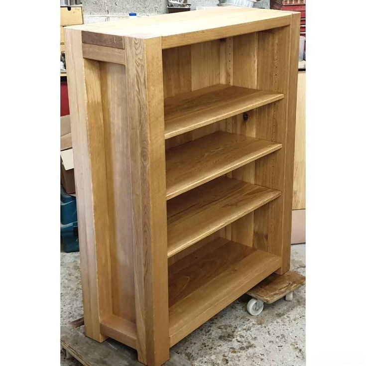 Chunky rustic oak bookcase handmade from solid oak wood shelving unit UK