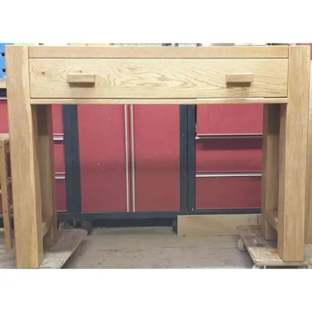 Handmade solid oak rustic console table with drawer made to measure UK furniture, workshop