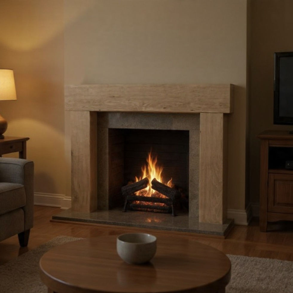Handmade Rustic Solid Oak Moran Fire Surround in a living room