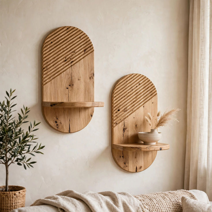 Rustic Oak Diagonal Pattern Shelf 2 staggered solid oak on a living room hall