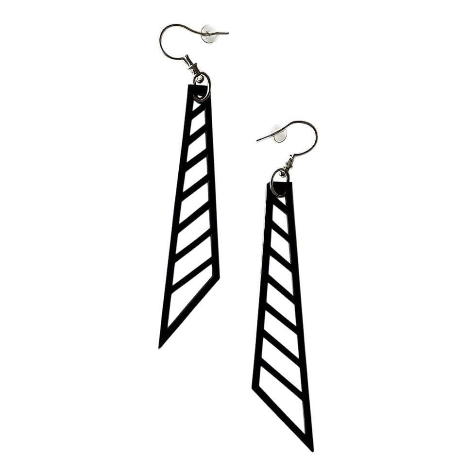 Thumbnail: Black geometric bar dangle earrings made of acrylic by Rebel Ear Designs
