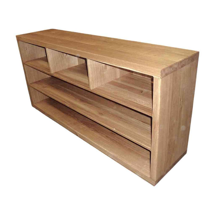 Rustic oak TV stand side profile craftsmanship